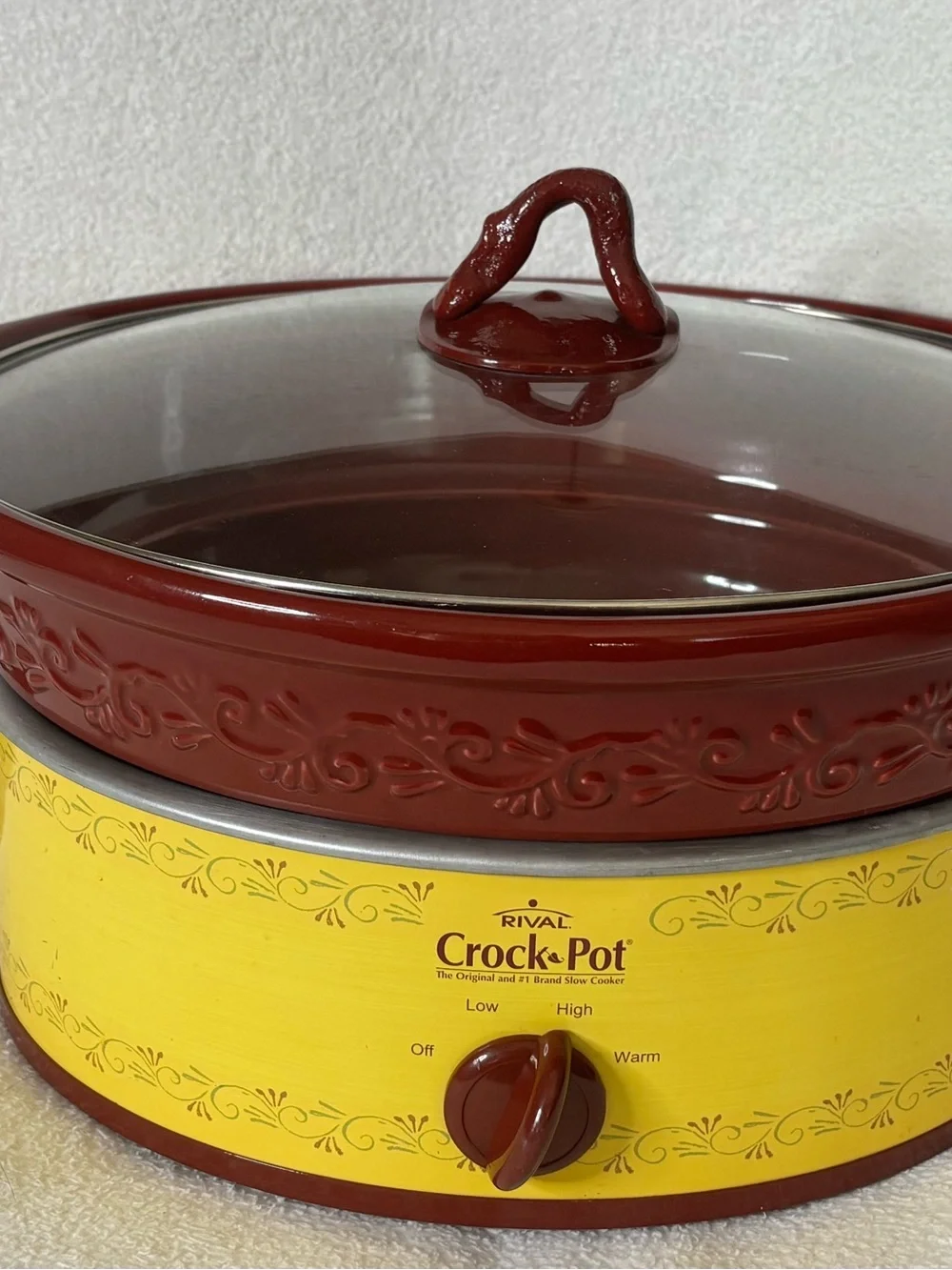 Vintage Rival Crock-Pot Yellow and Brown Ceramic Slow Cooker